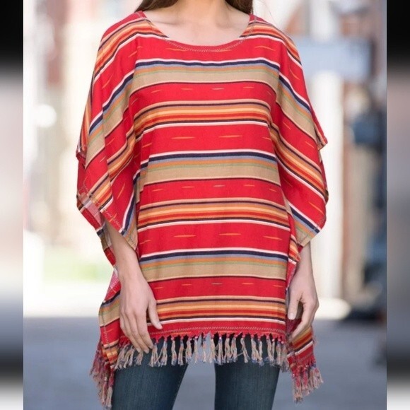 Ryan Michael Serape Summer Linen-Blend Poncho Size L/XL - Picture 1 of 3